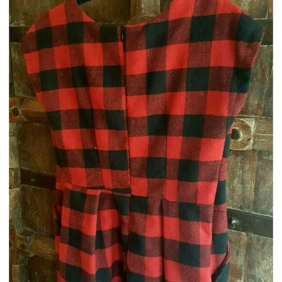 Vintage 90s buffalo plaid black & red checkered wool blend shift dress M - Picture 4 of 11